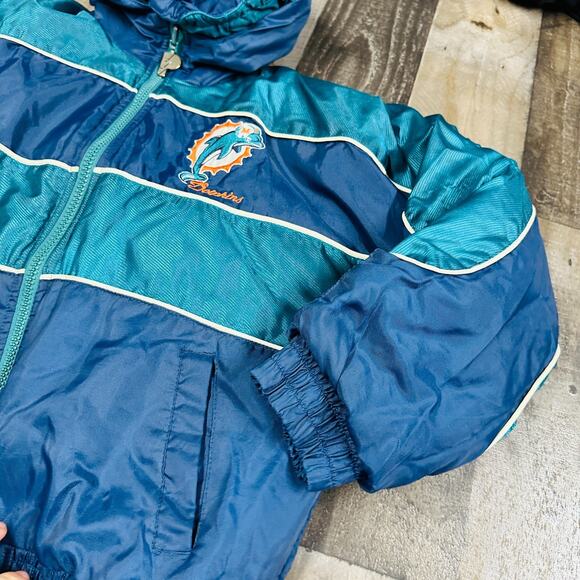 Miami Dolphins Jacket Youth Large 14-16 Teal Navy NFL Pro Player Reversible - Picture 14 of 16
